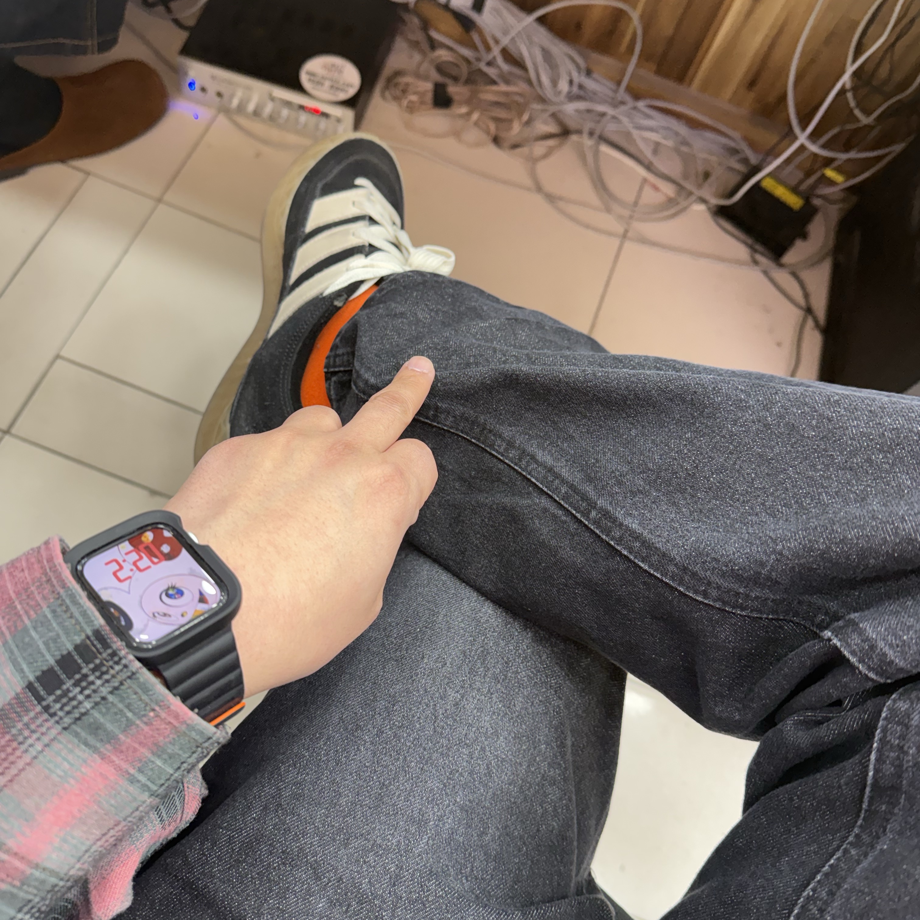 Adidas Adimatic Core Black Off White, Our Legacy Borrowed Shirt Big Lumbercheck Print 착용 스타일