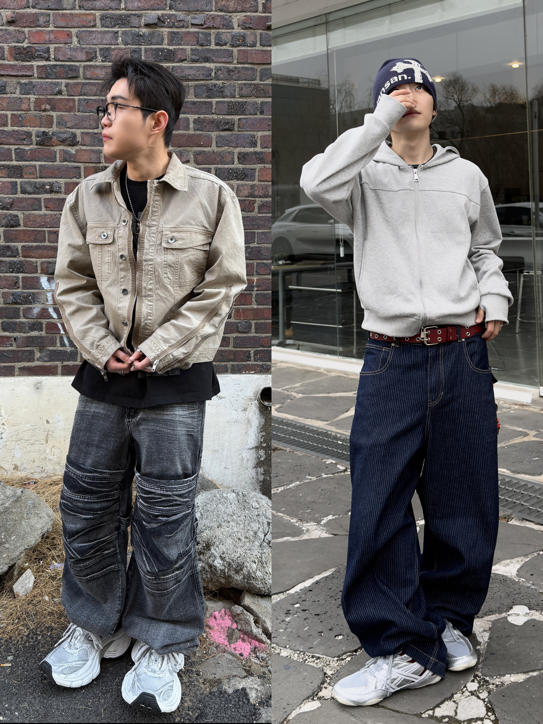 ETCE Dyed 3 Zip Trucker Beige, Asics Hypersync Piedmont Grey Pure Silver 착용 스타일 - 2