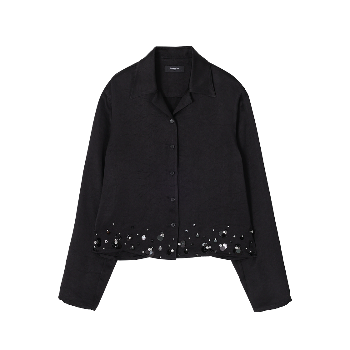 WI2BL209BK (W) SONGZIO Jewel Beading Satin Blouse Black