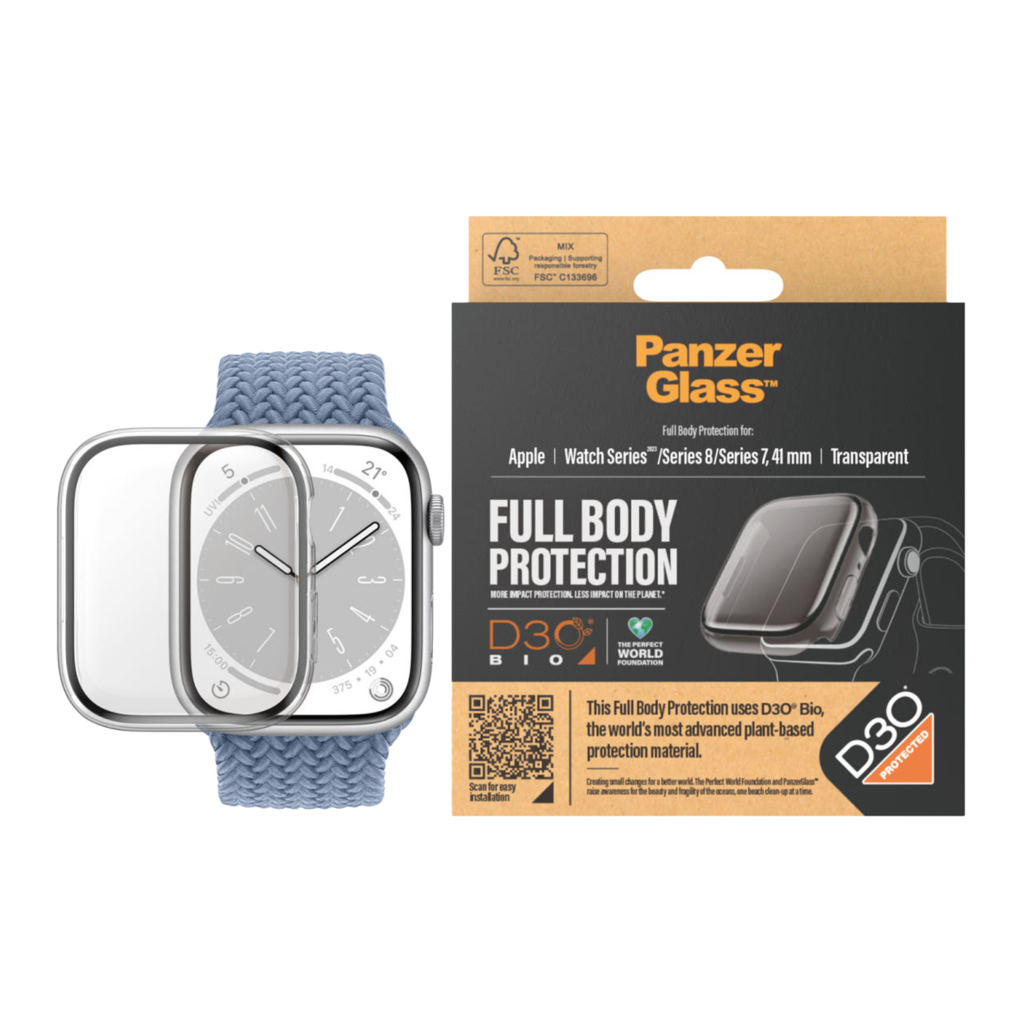 판저글래스 애플워치 D3O 케이스 S (클리어/블랙)(PANZERGLASS Apple Watch D3O Case S (Clear / Black))