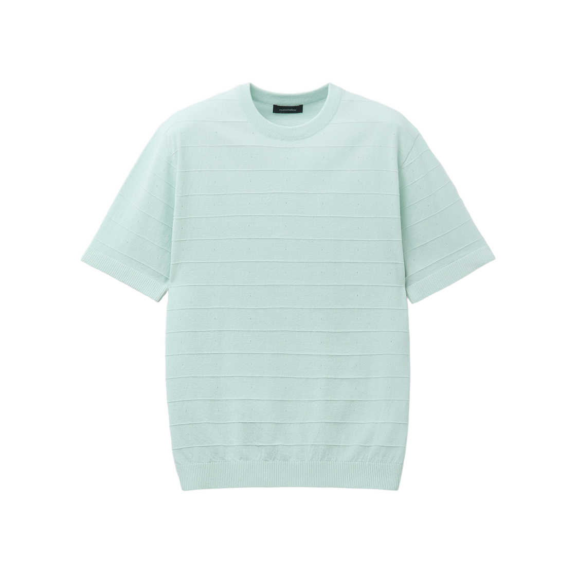 커스텀멜로우 스트라이프 텍스처 하프 스웨터 그린(Customellow Stripes Textured Half Sweater Green)