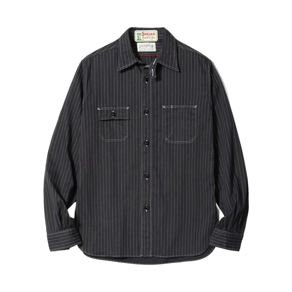 슈가 케인 픽션 로맨스 8.5온즈 와바시 스트라이프 워크 셔츠 원 워시 블랙(Sugar Cane Fiction Romance 8.5 oz. Wabash Stripe Work Shirt One Wash Black)