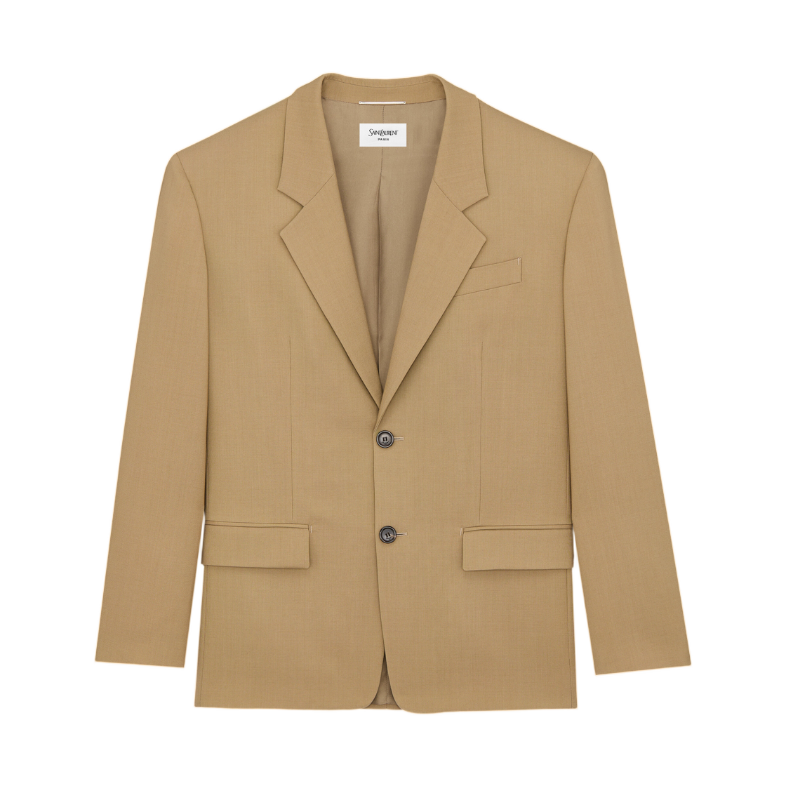 854431-Y1N15-2611 Saint Laurent Single Breasted Jacket in Wool and Mohair Beige Fonce
