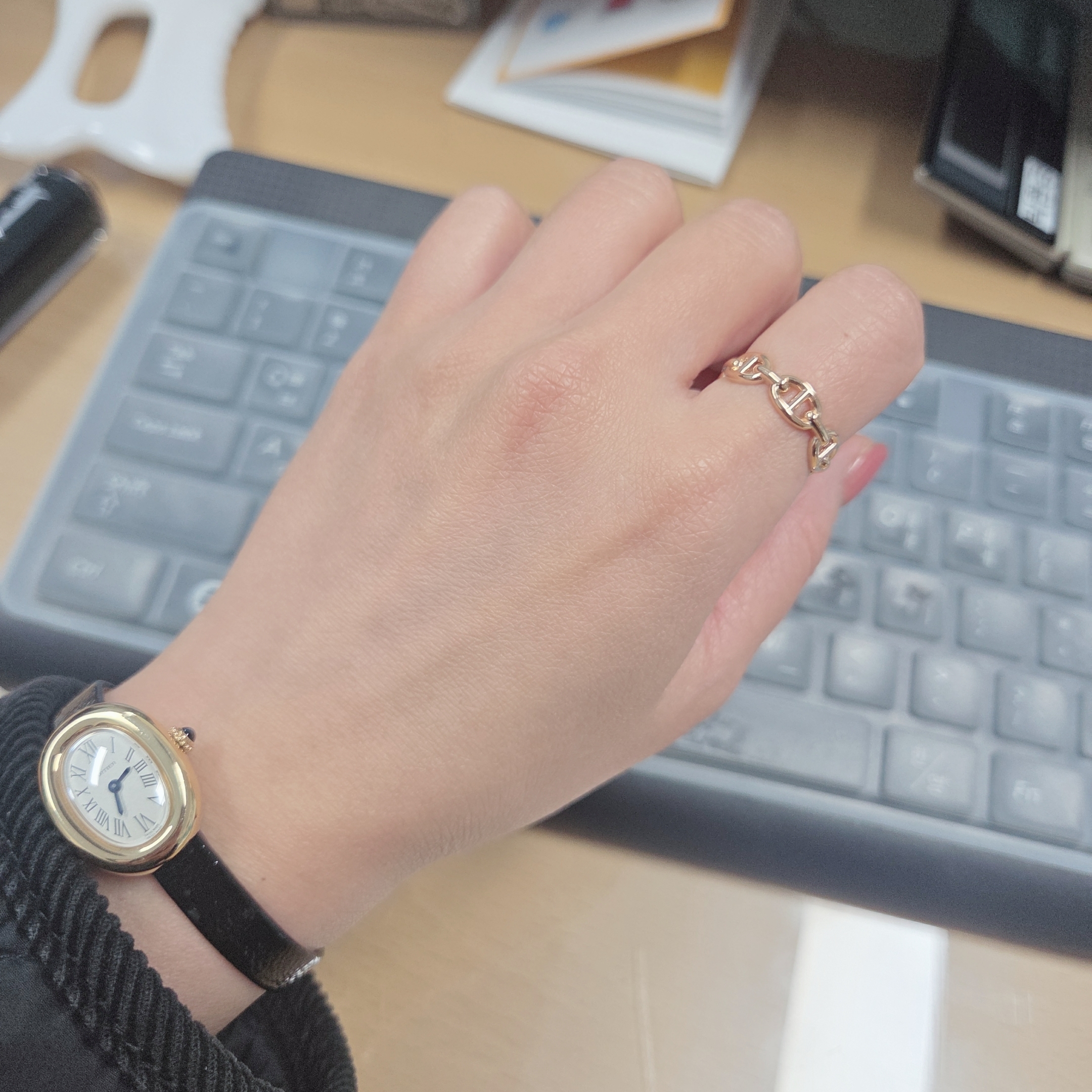 (W) Hermes Small Chaine D'Ancre Enchainee Ring Rose Gold 착용 스타일