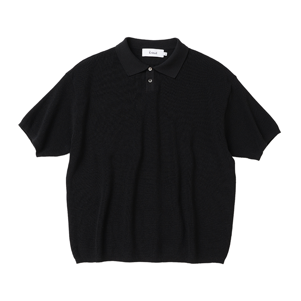 니티드 쿨에버 PK 크롭 반팔 니트티 블랙(Knitted Coolever PK Crop Half Knit T-shirt BLACK)