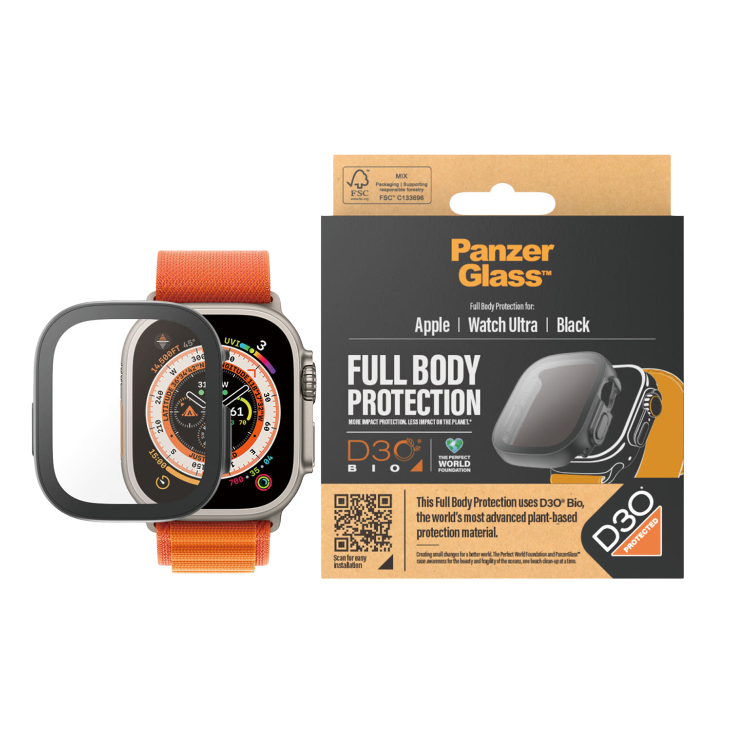 판저글래스 애플워치 D3O 케이스 울트라/울트라2 (블랙)(PANZERGLASS Apple Watch D3O Case for Ultra / Ultra 2 (Black))