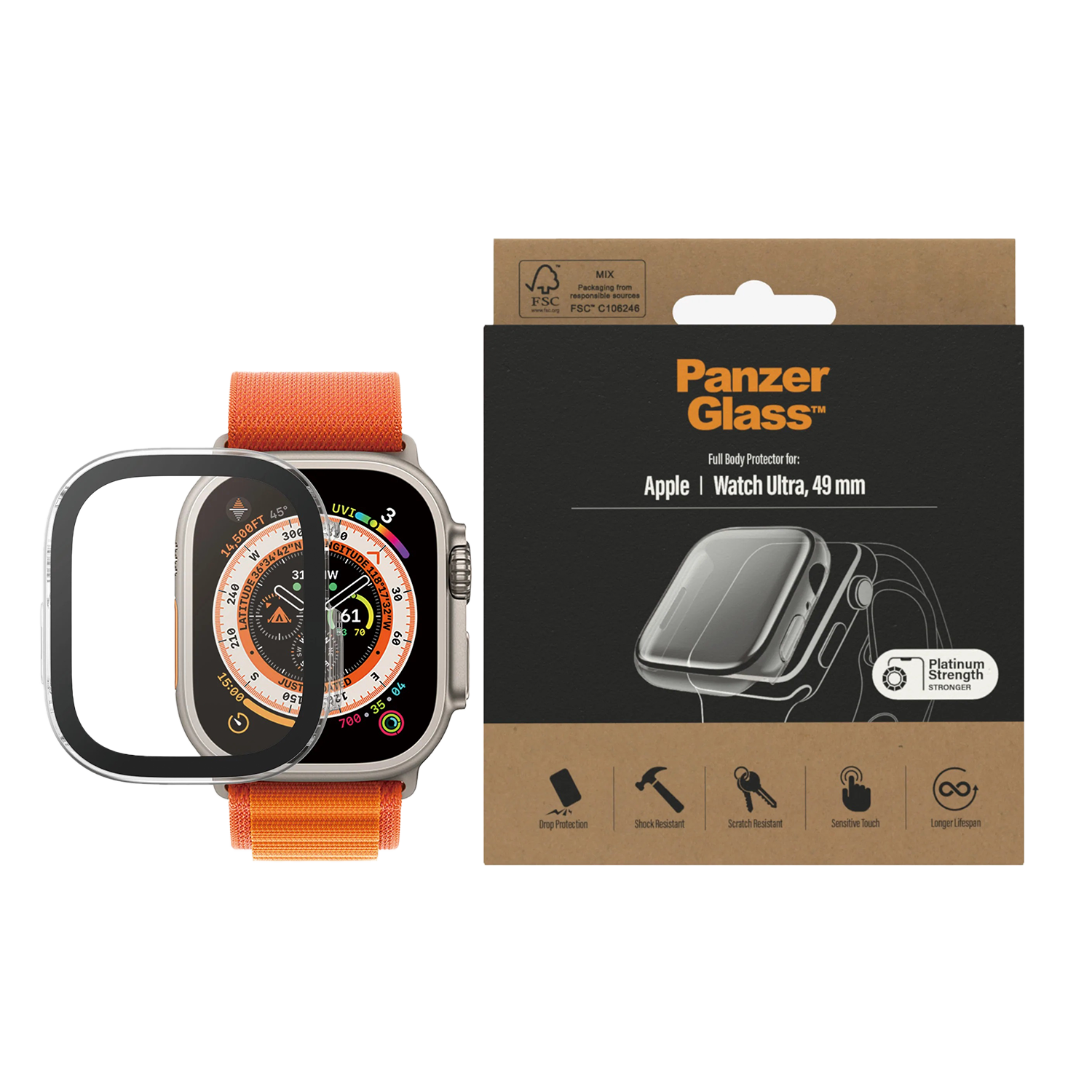 판저글래스 애플워치 풀커버 케이스 울트라/울트라2 49mm (클리어/블랙)(PANZERGLASS Apple Watch Full Cover Case for Ultra / Ultra 2 49mm (Clear / Black))