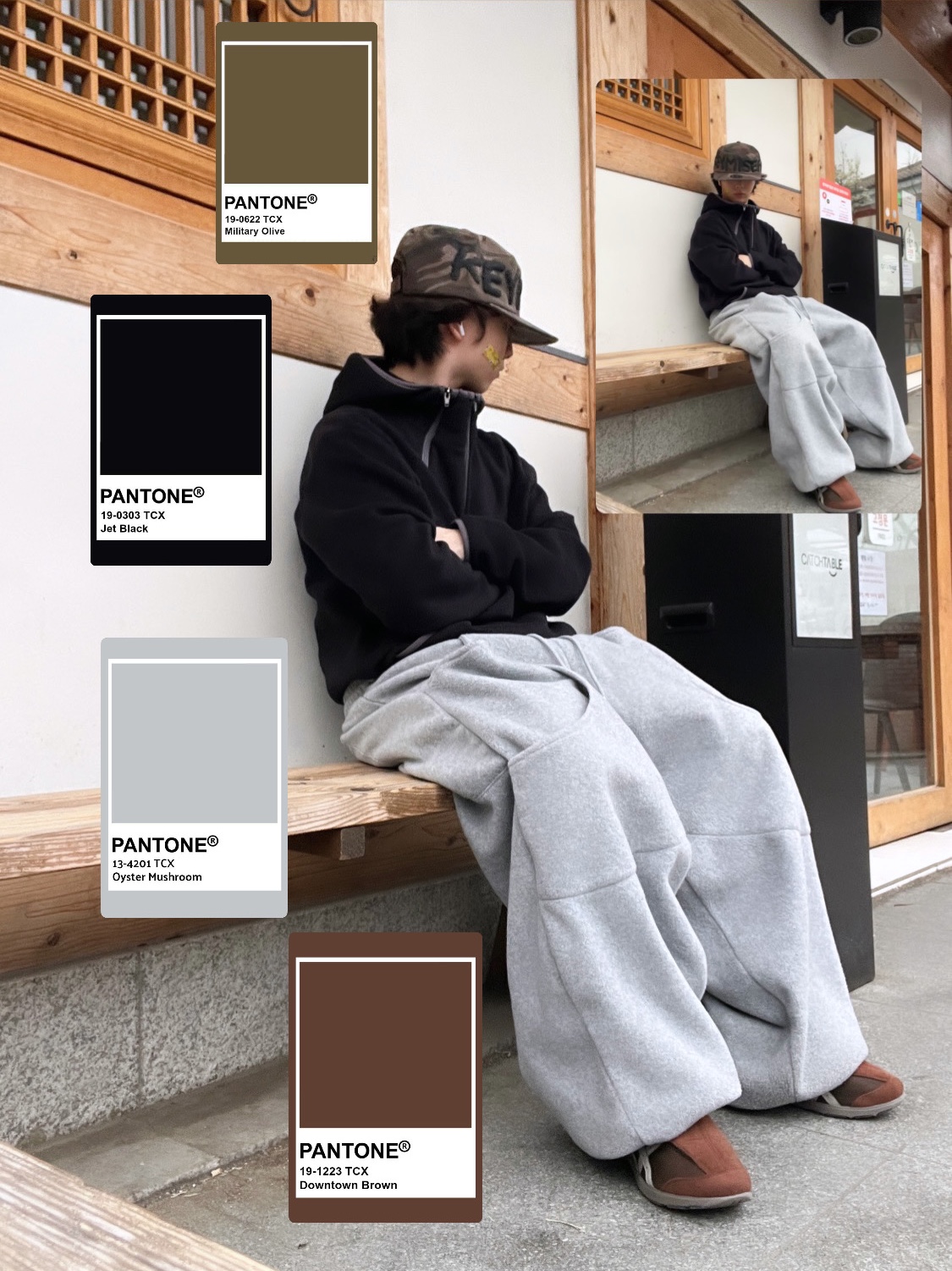 Keymisery Whisper Pillbox Cap Camo, Asics Life Walker 101 Dark Brown Beige - 3E Wide 착용 스타일 - 5