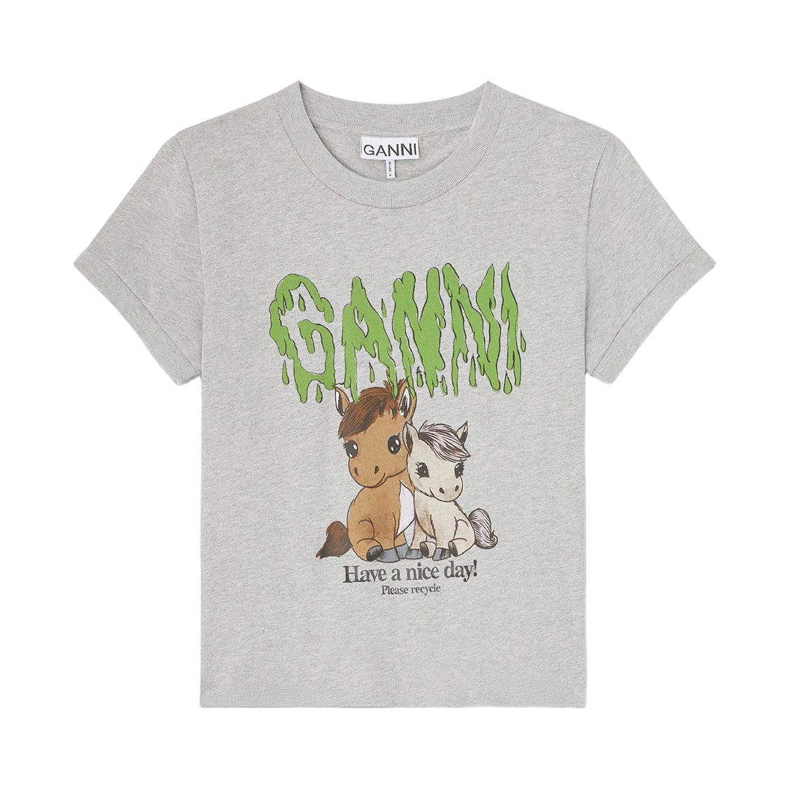 A1050053-920 (W) Ganni Printed Baby Fit T-Shirt Grey