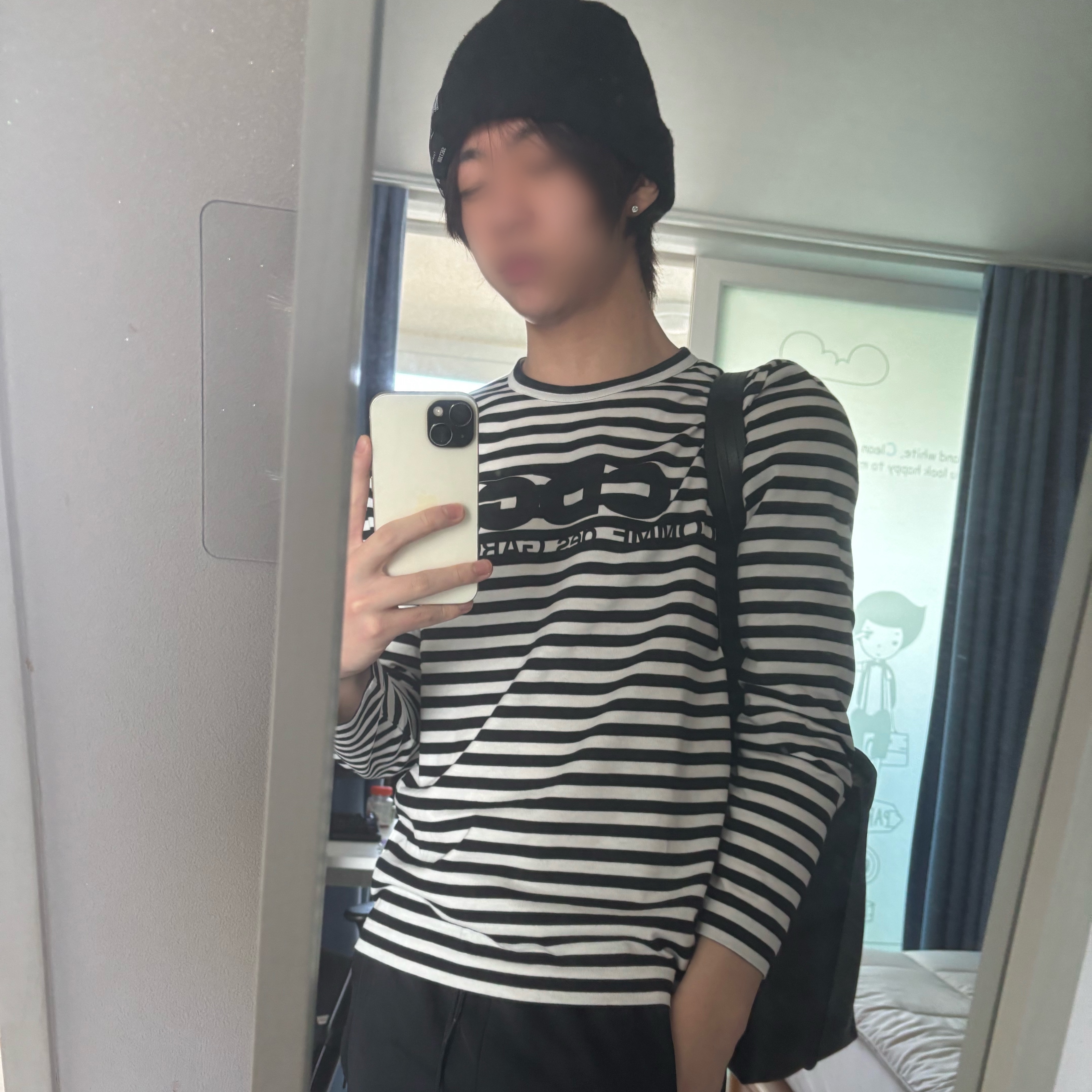 CDG Long Sleeve T-Shirt Black Stripe Black 착용 스타일