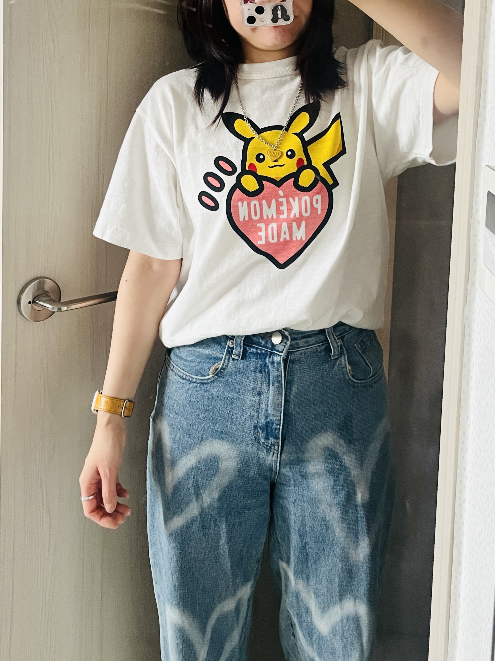 Human Made Heart Necklace Yellow, Human Made x Pokemon Graphic T-Shirt White Coral Pink - Seoul Store Exclusive 착용 스타일 - 1