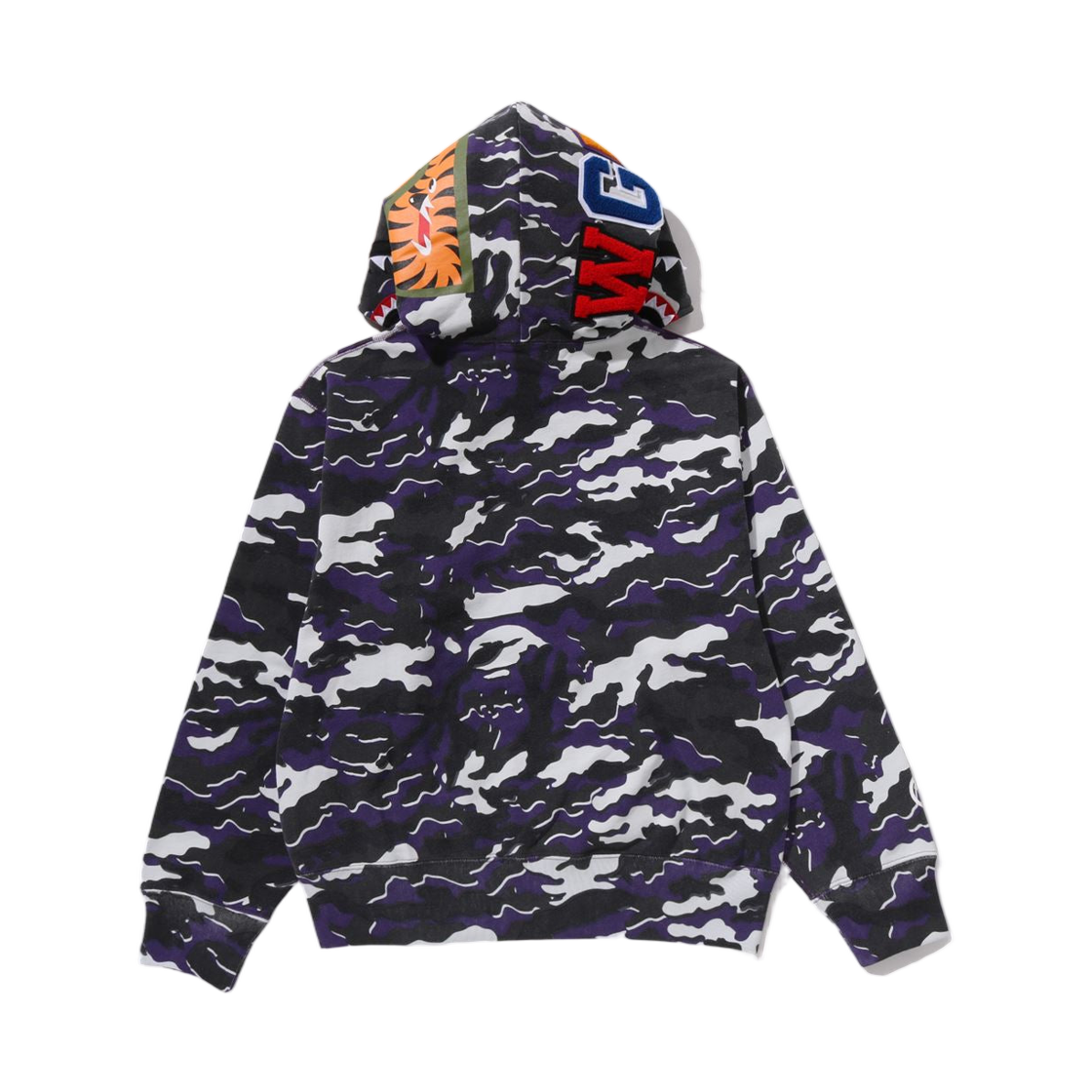 (W) 베이프 글리치 우드랜드 카모 샤크 풀 집 후드 퍼플((W) BAPE Glitch Woodland Camo Shark Full Zip Hoodie Purple) - 3