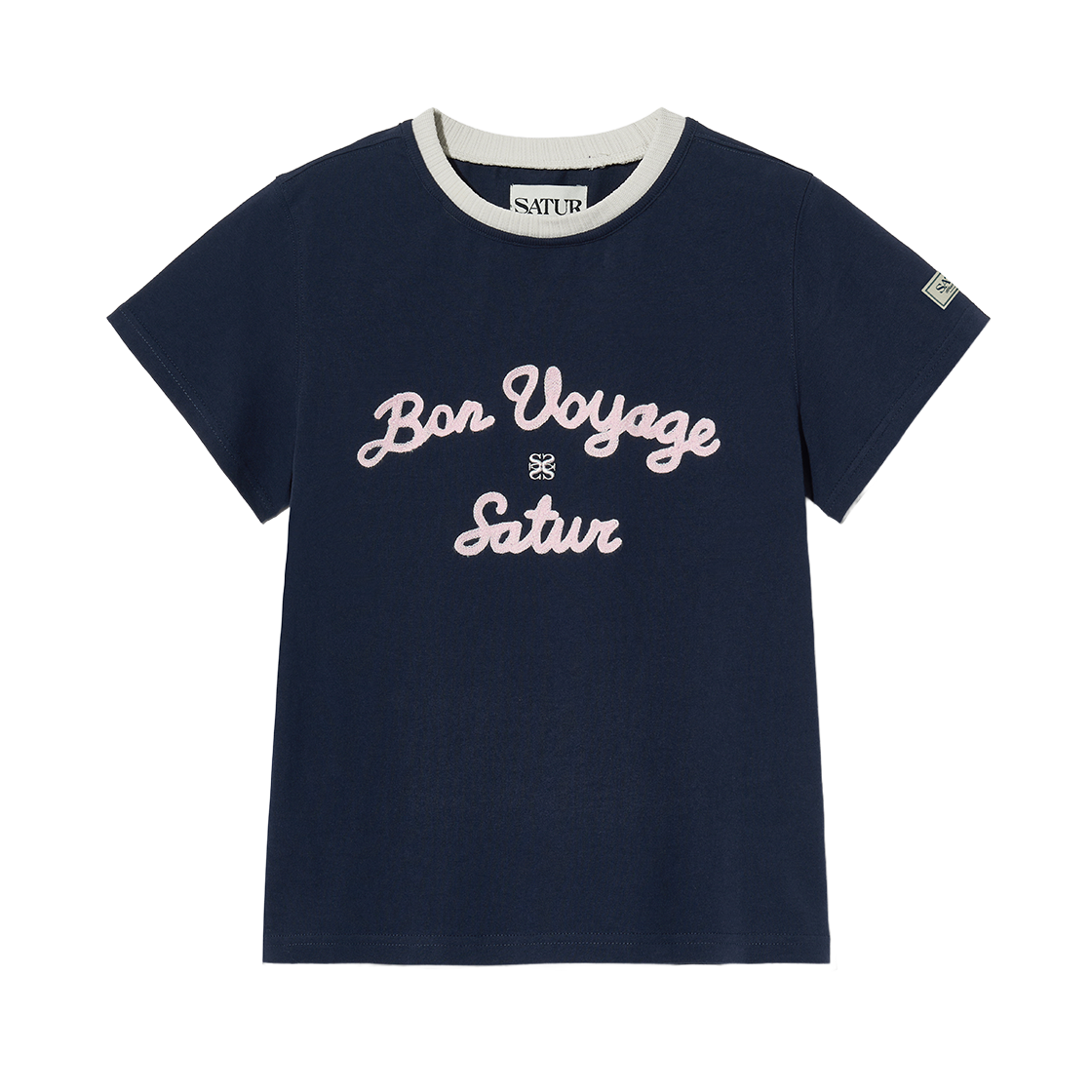 SA262WTS19NVY0 SATUR W Satur Logo Voyage T-Shirt Navy Pink