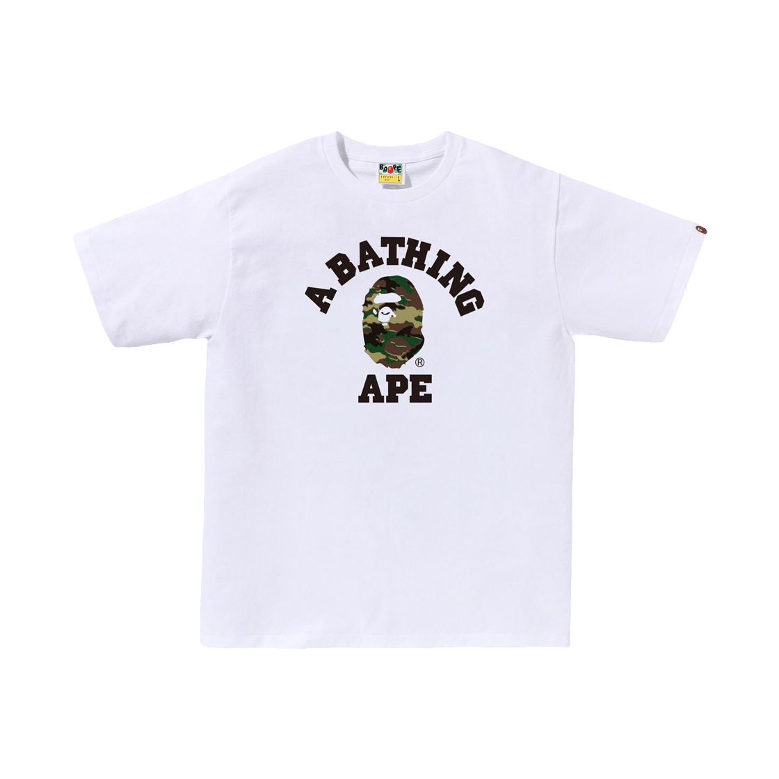 - BAPE Glitch Woodland Camo College T-Shirt White Green