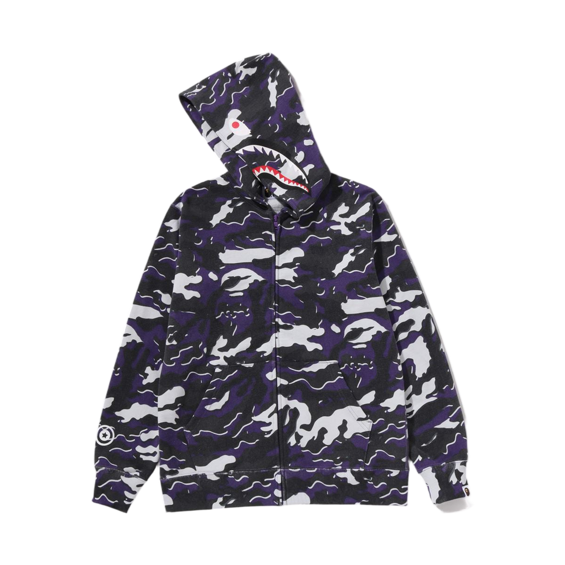 (키즈) 베이프 글리치 우드랜드 카모 샤크 집 후드 퍼플((Kids) BAPE Glitch Woodland Camo Shark Zip Hoodie Purple) - 2