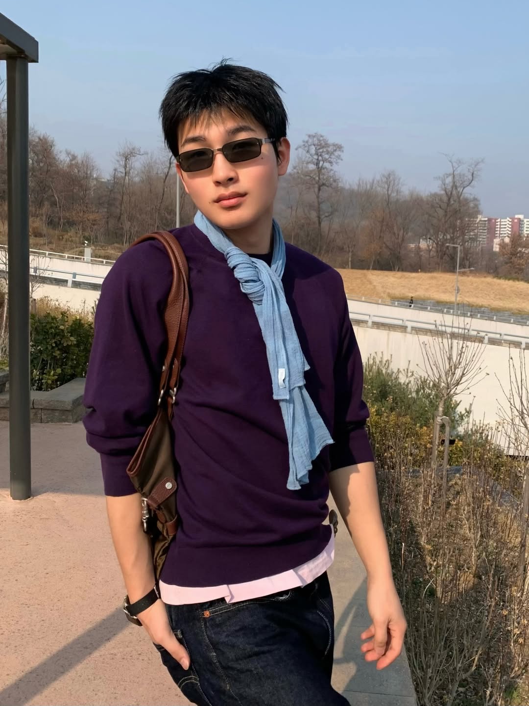 Sunday Ceremony Raw Natural Scarf - Indigo Dyed 착용 스타일 - 3