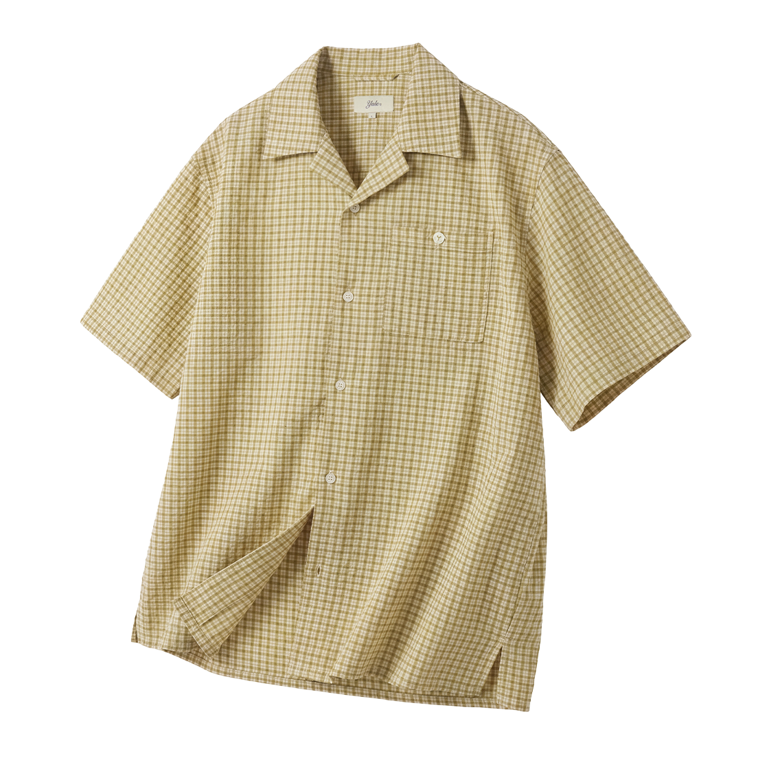 예일 시어서커 체크 오픈카라 셔츠_베이지(Yale Seersucker Check Open Collar Shirt_Beige)