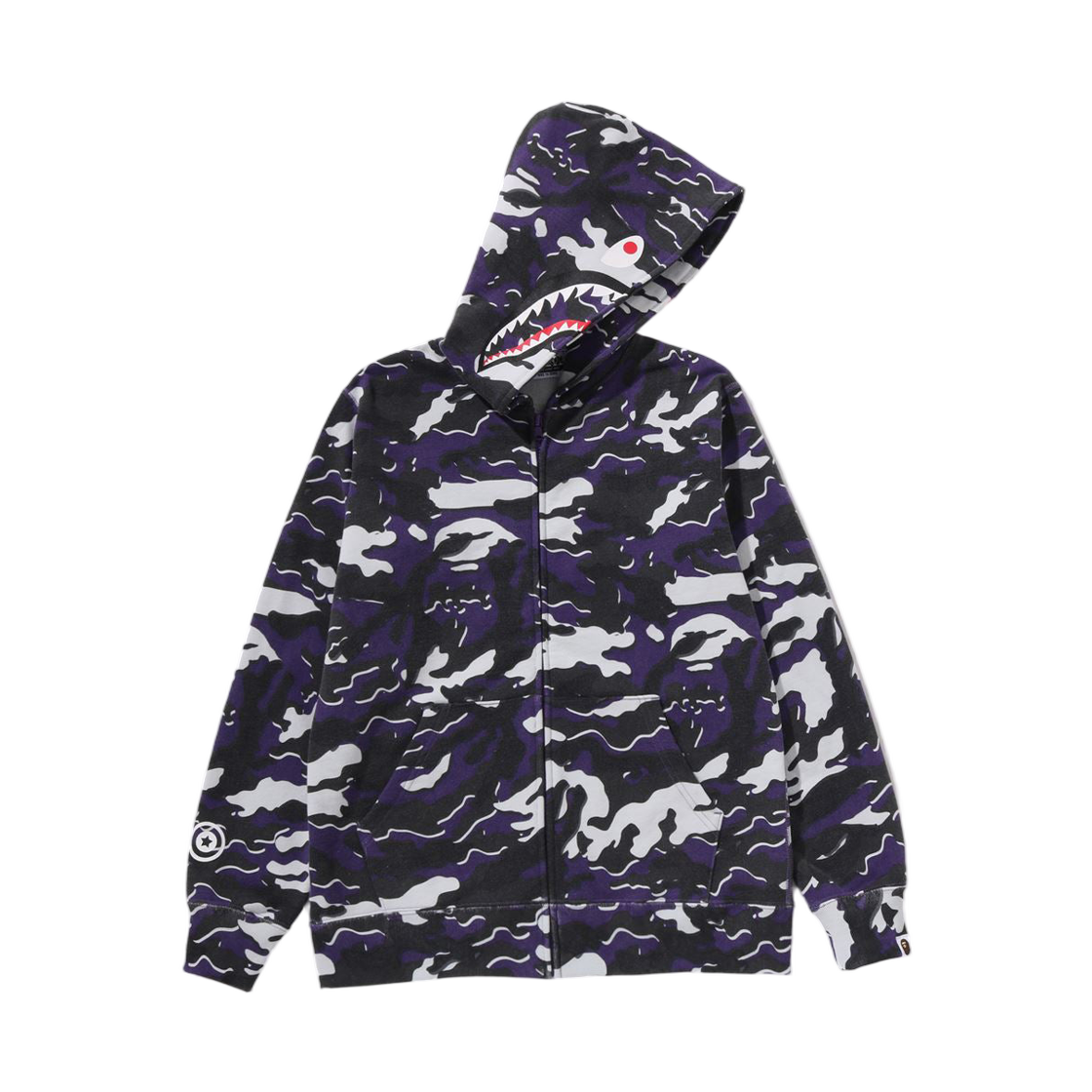 (키즈) 베이프 글리치 우드랜드 카모 샤크 집 후드 퍼플((Kids) BAPE Glitch Woodland Camo Shark Zip Hoodie Purple) - 1