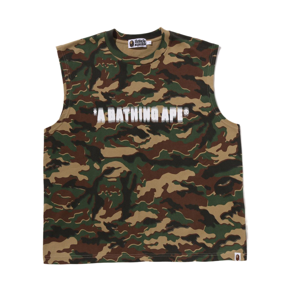 - BAPE Glitch Woodland Camo Heavy Wash Bathing Ape Cropped Fit Tank Top Green