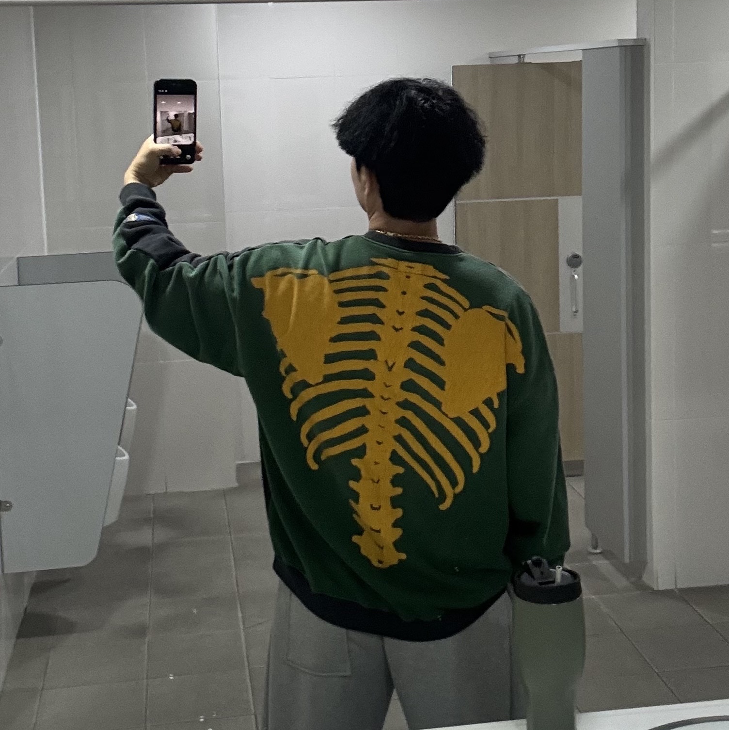 MJD Side Snap Wide C/P Heavy Sweat Pants Melange Grey, Kapital 2 Tone Big Fleece Sweatshirt Black Green 착용 스타일 - 1