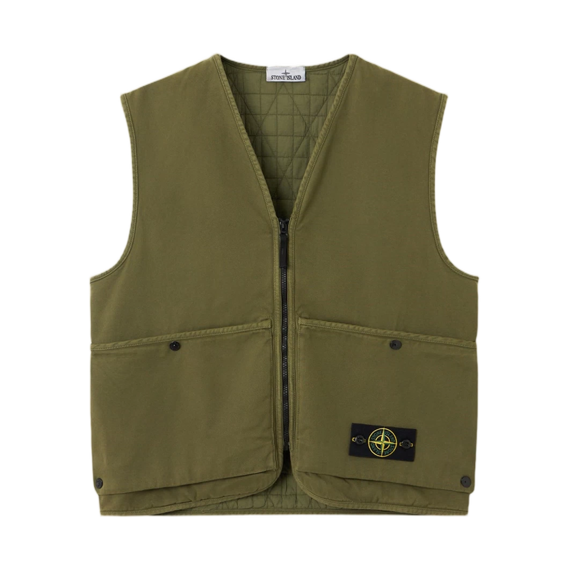 L1S1561000-07S0184-V015G Stone Island 6100007 Organic Panama Cotton Old Effect Loose-Fit Vest with Multiple Pockets Military Green - 26SS