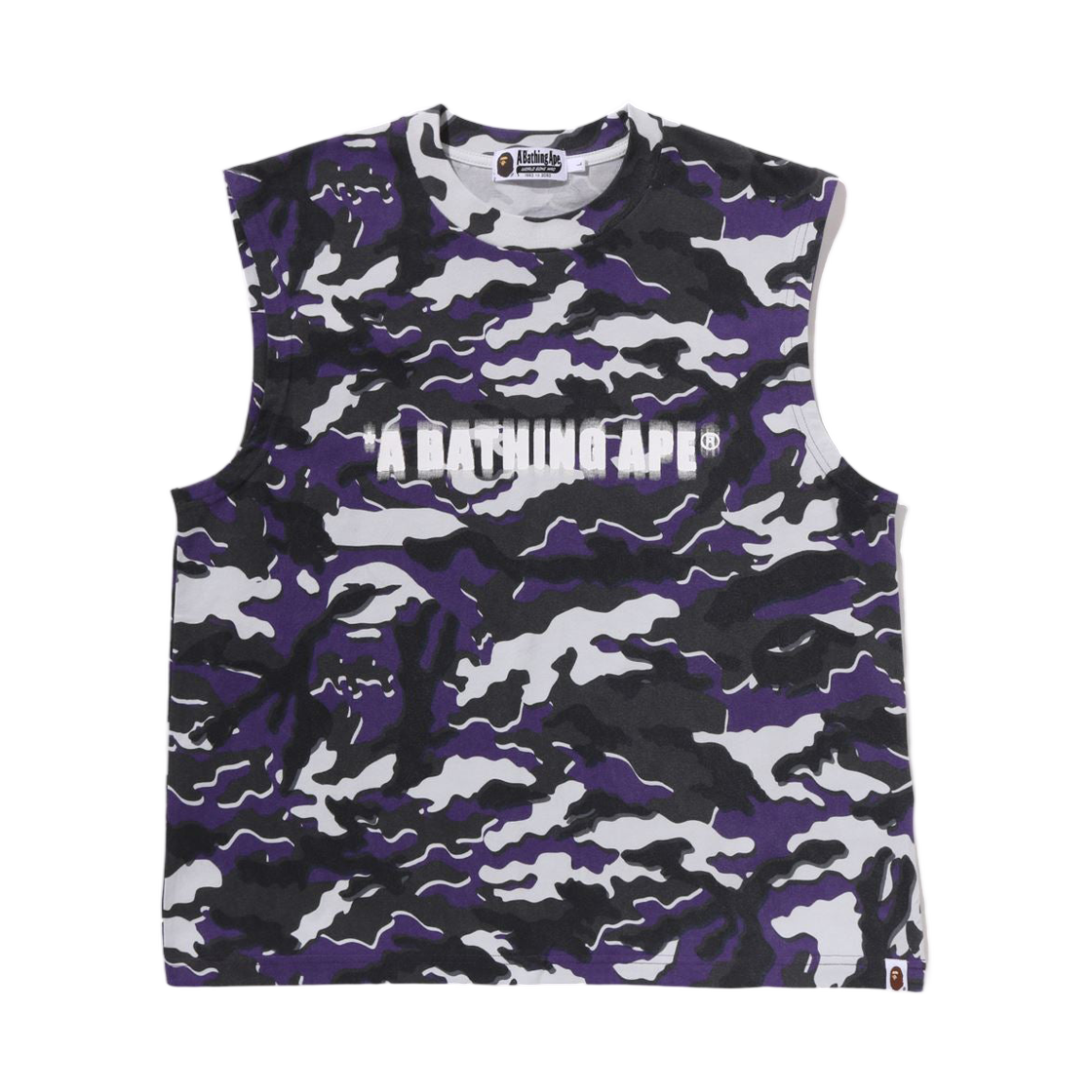 - BAPE Glitch Woodland Camo Heavy Wash Bathing Ape Cropped Fit Tank Top Purple