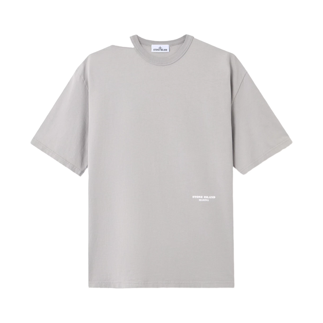 L1S1521000-18S0X16-V006C Stone Island 2100018 Combed Organic Cotton Jersey_S.I. Marina Oversized-Fit T-Shirt with Raised Stone Island Marina Print Gravel Gray - 26SS