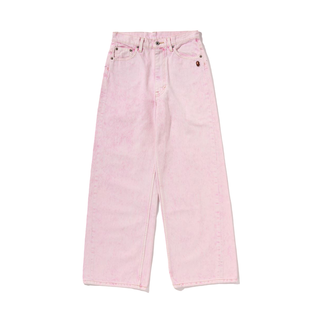(W) 베이프 크리스탈 스톤 베이프 스타 로고 배기 데님 팬츠 핑크((W) BAPE Crystal Stone Bape Sta Logo Baggy Denim Pants Pink) - 1