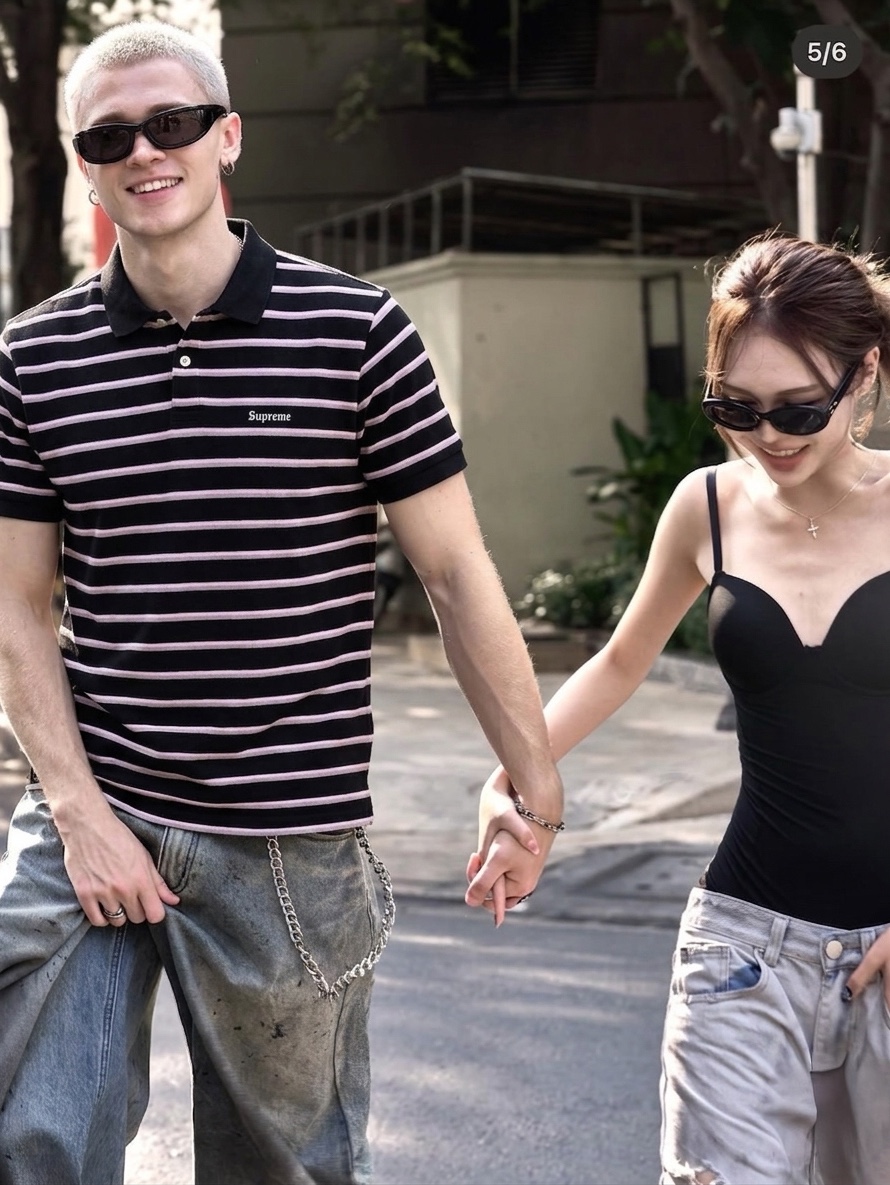 Supreme Washed Stripe Polo Black - 26SS 착용 스타일