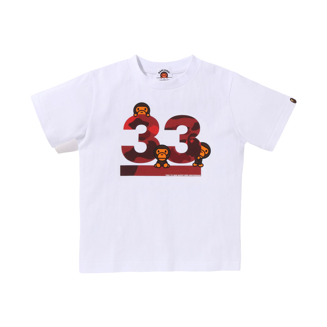 (키즈) 베이프 어 베이싱 에이프 33주년 베이비 마일로 티셔츠 화이트 레드((Kids) BAPE A Bathing Ape 33 Anniv. Baby Milo T-Shirt White Red) - 1