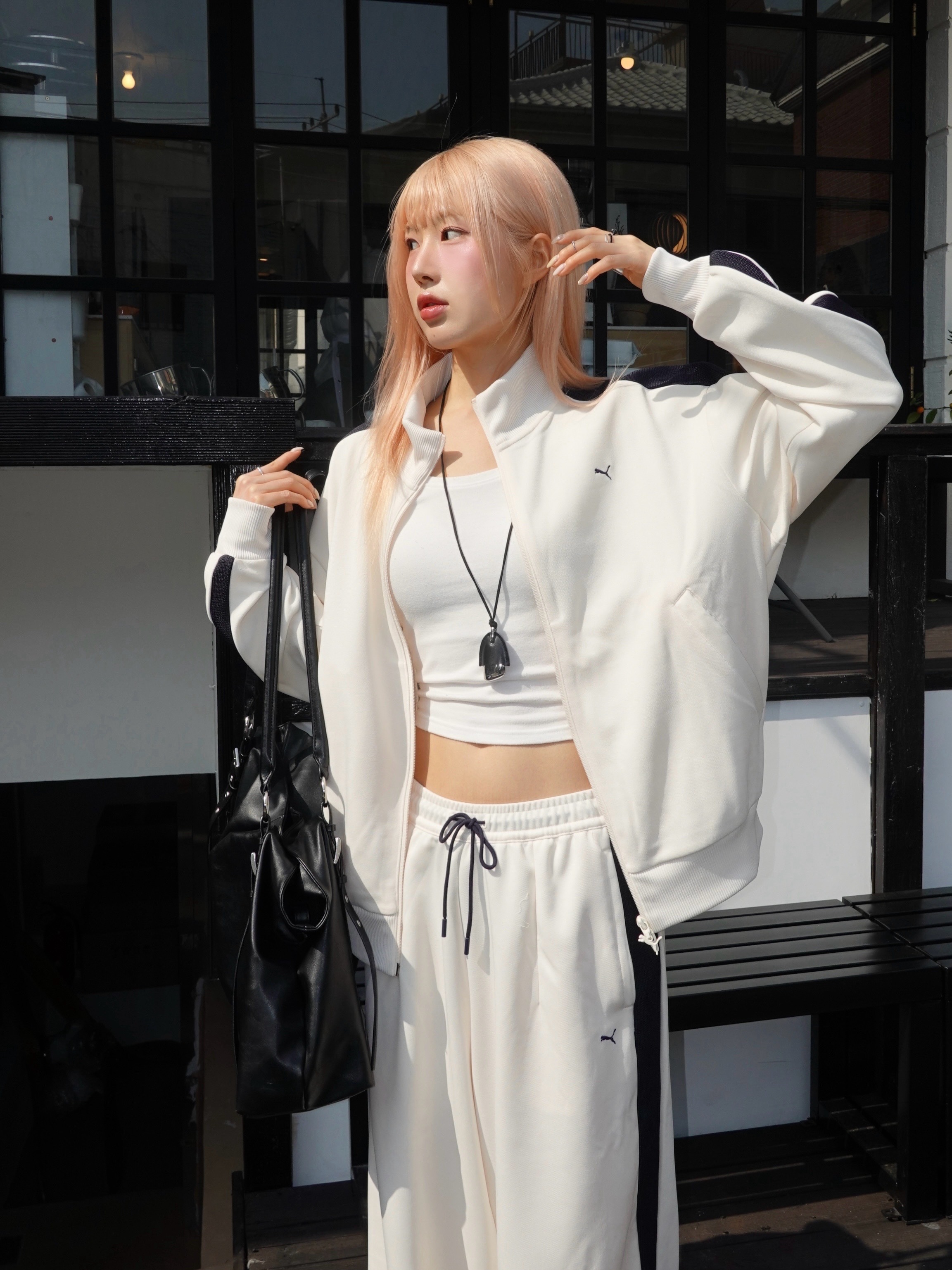 Puma x Musinsa T7 Track Jacket Almond, Puma x Musinsa T7 Track Pants Almond 착용 스타일 - 4