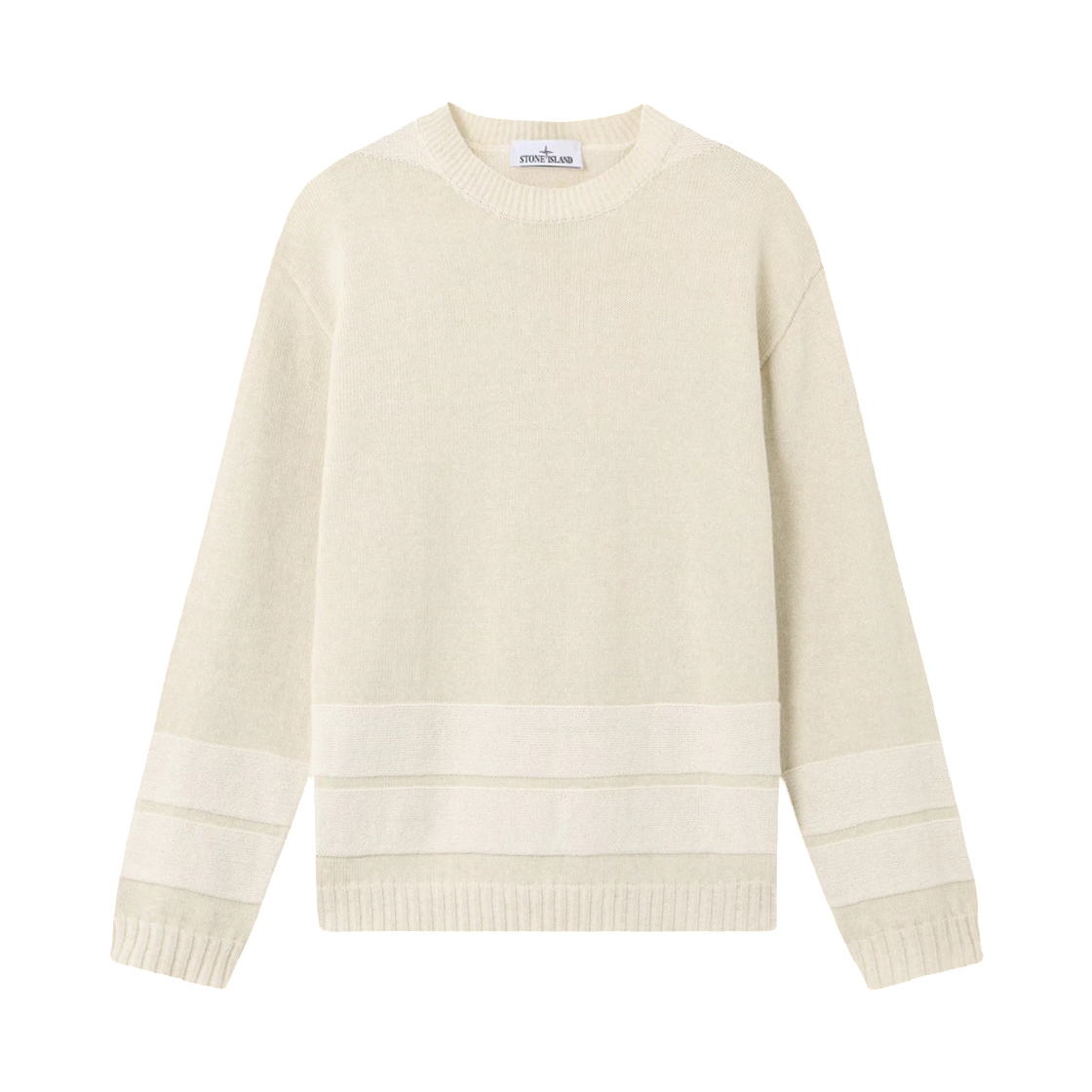 L1S1551000-43S00XG-V0M93 Stone Island 5100043 Raw Hand Organic Cotton + Linen_S.I. Marina Oversized-Fit Crewneck Jumper with Stone Island Marina Print Ivory Melange - 26SS