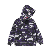 (Kids) BAPE Glitch Woodland Camo Shark Zip Hoodie Purple