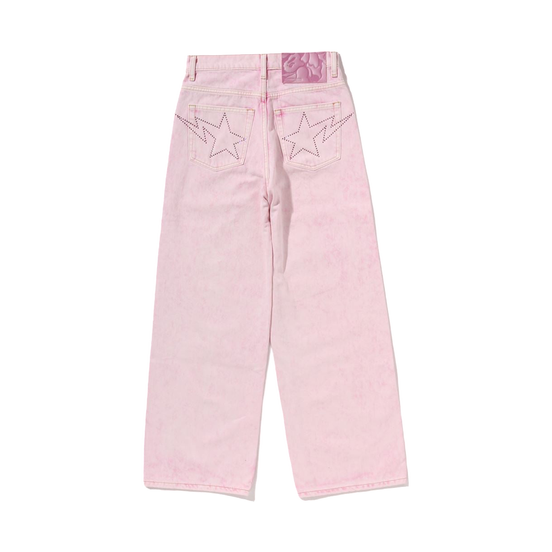 (W) 베이프 크리스탈 스톤 베이프 스타 로고 배기 데님 팬츠 핑크((W) BAPE Crystal Stone Bape Sta Logo Baggy Denim Pants Pink) - 2