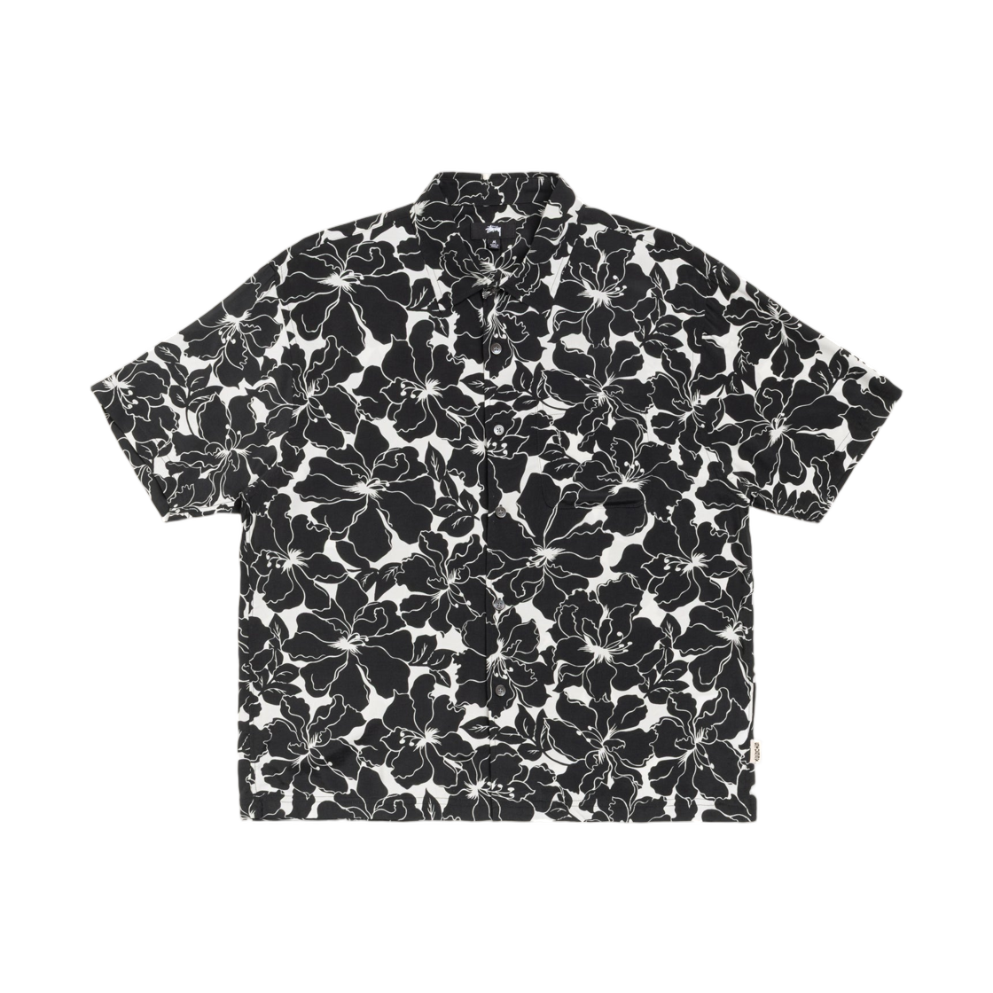 1110386 Stussy Floral Hawaiian Shirt Black