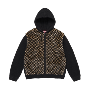 Supreme Checkerboard Faux Fur Zip Up Hooded Sweater Black - 26SS