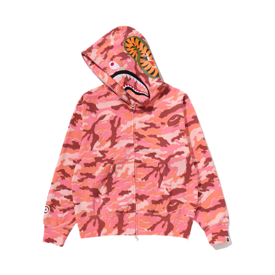 (W) 베이프 글리치 우드랜드 카모 샤크 풀 집 후드 핑크((W) BAPE Glitch Woodland Camo Shark Full Zip Hoodie Pink) - 2