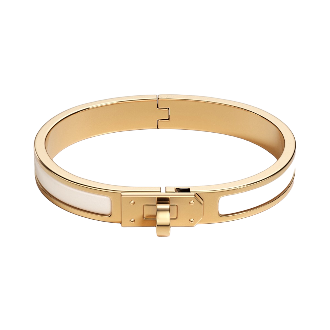 H200004F85 (W) Hermes Mini Clic Kelly Bracelet Plain Enamel & Yellow Gold Creme