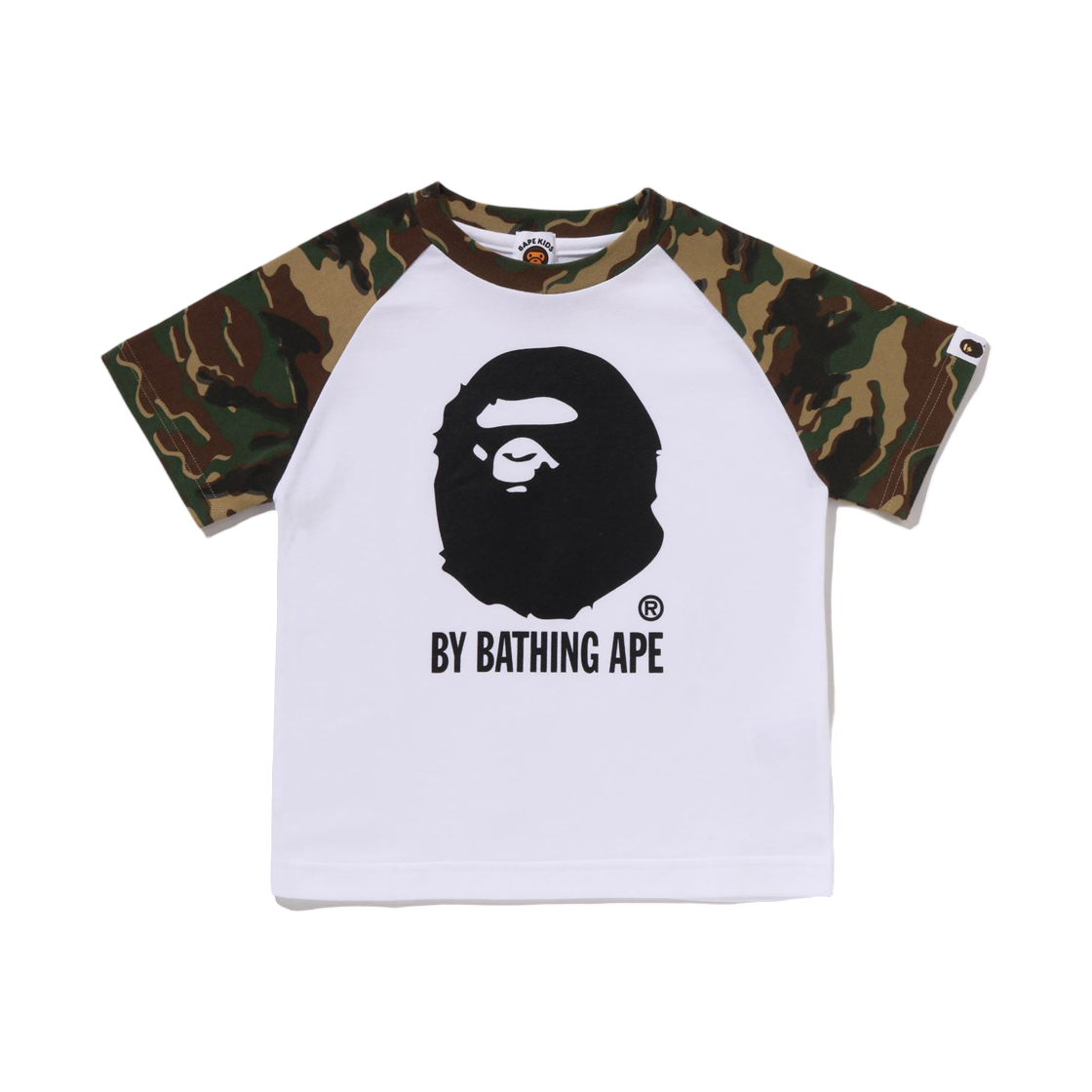 (키즈) 베이프 글리치 우드랜드 카모 바이 베이싱 에이프 티셔츠 화이트((Kids) BAPE Glitch Woodland Camo By Bathing Ape T-Shirt White)