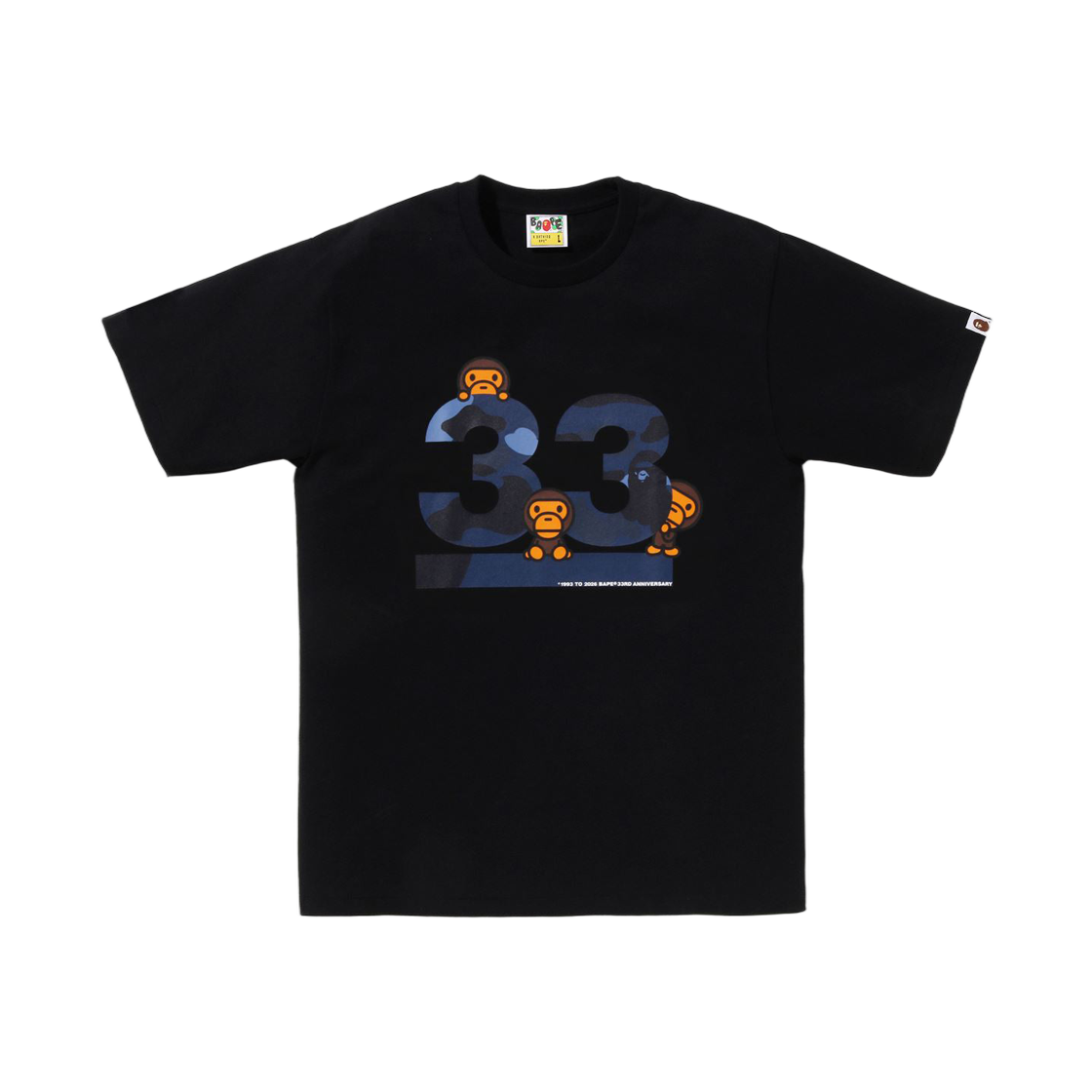 베이프 어 베이싱 에이프 33주년 베이비 마일로 티셔츠 블랙 네이비(BAPE A Bathing Ape 33 Anniv. Baby Milo T-Shirt Black Navy) - 1