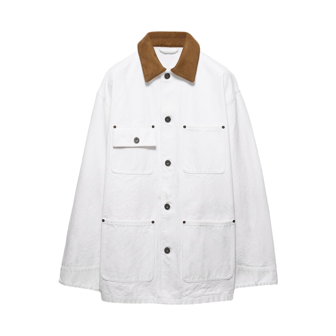 프라다 레더 트림드 캔버스 자켓 화이트(Prada Leather-Trimmed Canvas Jacket White) - 1