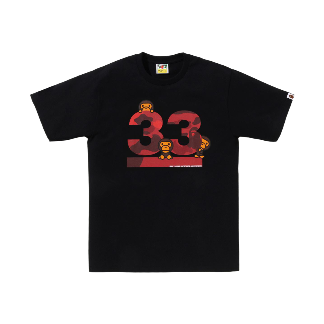 베이프 어 베이싱 에이프 33주년 베이비 마일로 티셔츠 블랙 레드(BAPE A Bathing Ape 33 Anniv. Baby Milo T-Shirt Black Red) - 1