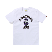 (W) BAPE Glitch Woodland Camo College T-Shirt White Purple