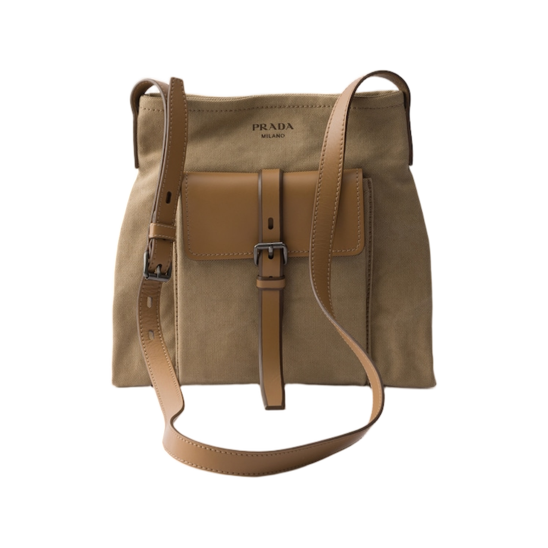 2VH208-2G6S-F0241 Prada Route Canvas and Leather Shoulder Bag Khaki