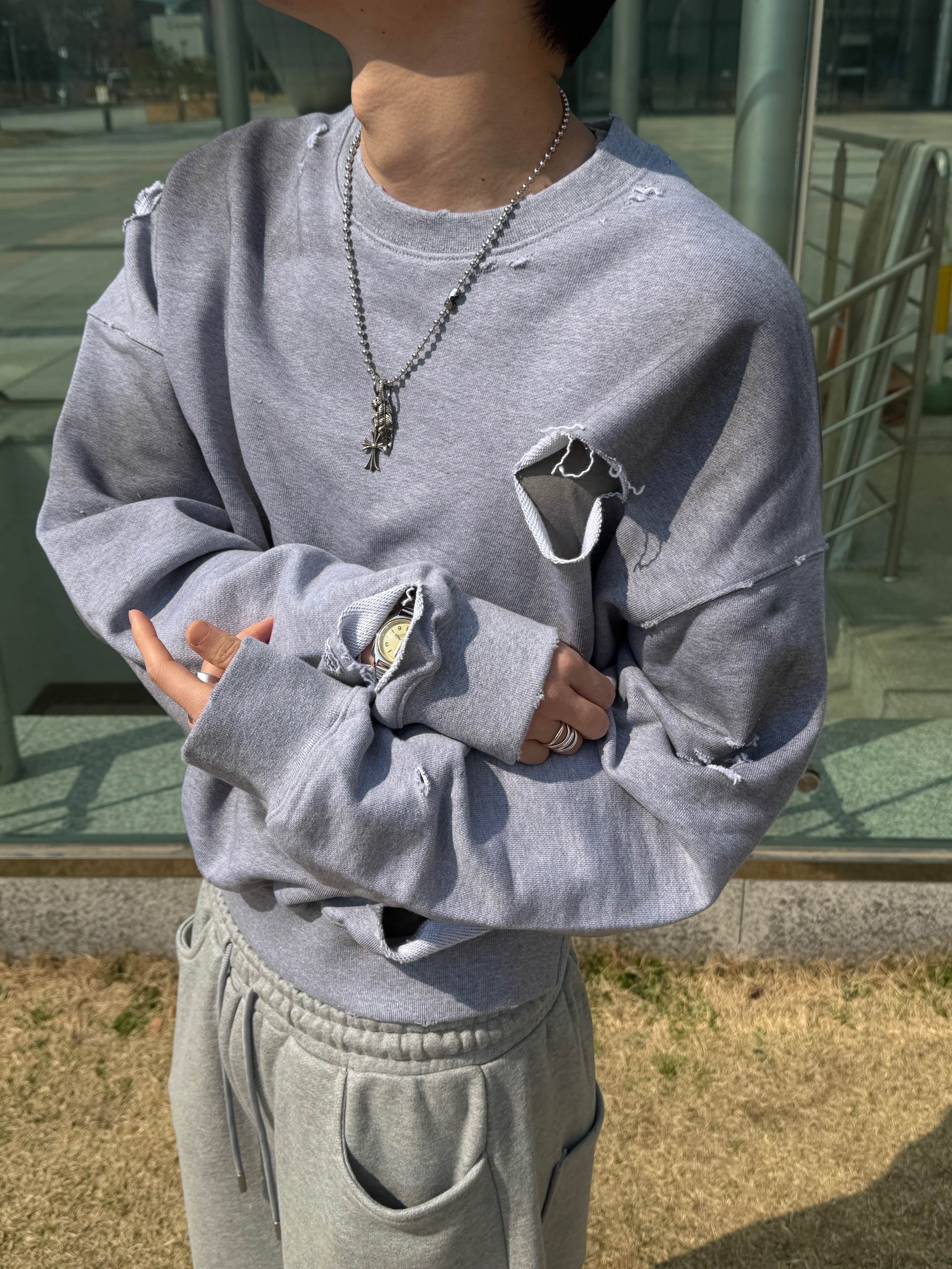 Chrome Hearts 1 Ball Tiny CH Cross Pendant Silver, [프리오더] Polyteru 925 Silver Pendant Feather 착용 스타일 - 1
