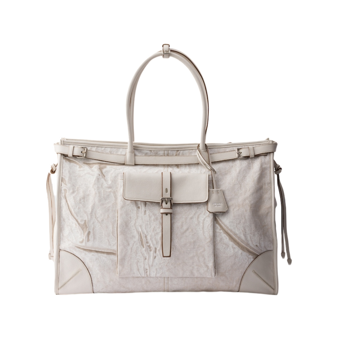 2VG128-2FPT-F0009 Prada Bonnie Printed Linen and Leather Tote Bag White