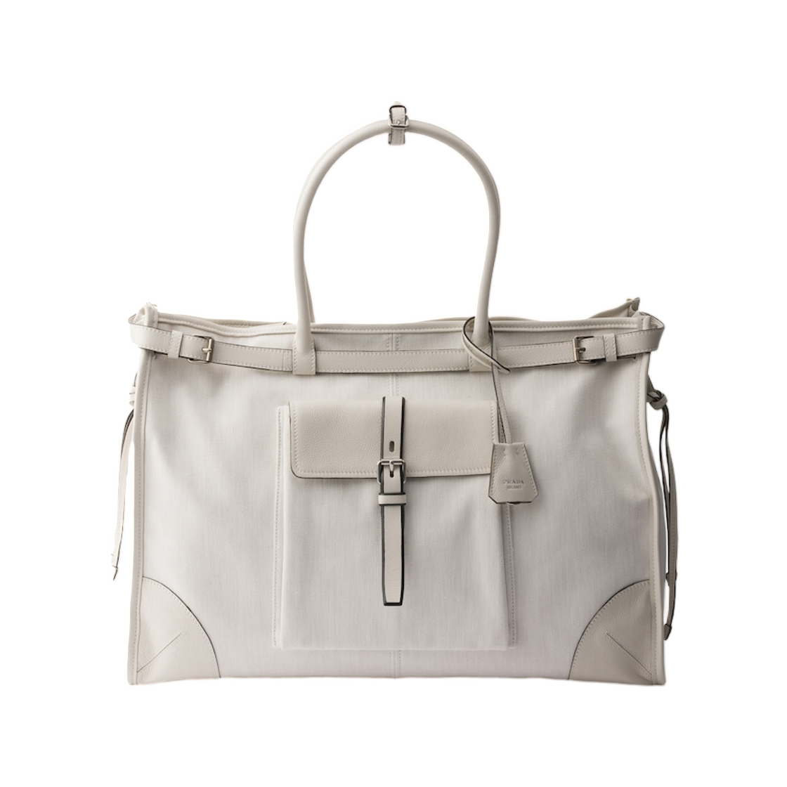 2VG128-2G6X-F0PG7 Prada Bonnie Denim and Leather Tote Bag White