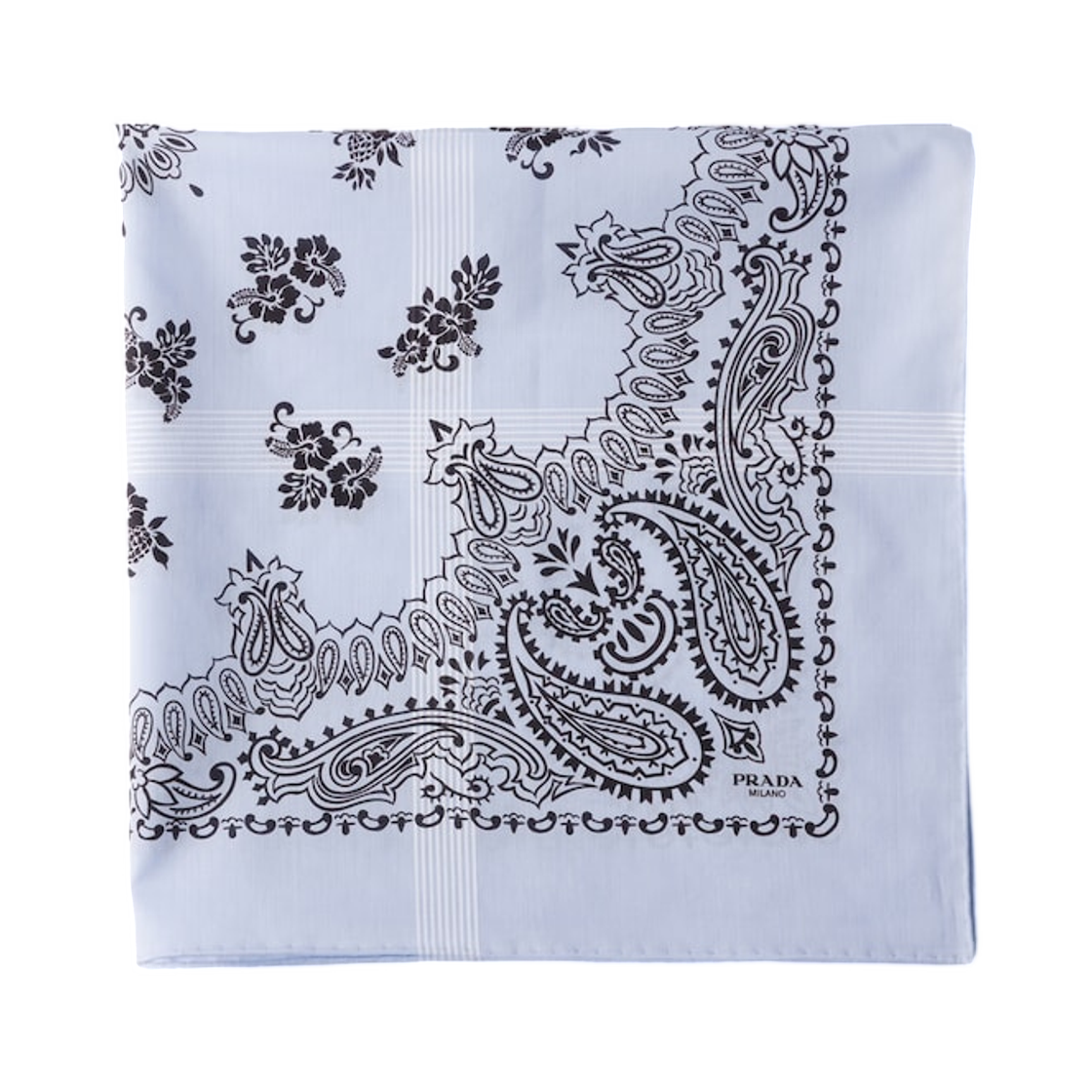 2FF041-2ZPV-F0X24 Prada Printed Batiste Scarf Sky Blue White