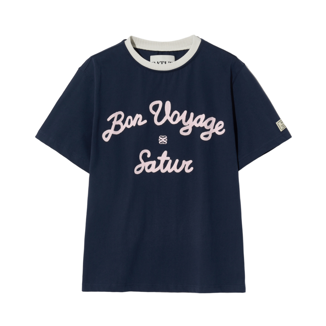 세터 로고 자수 보야지 반팔 티셔츠 네이비 핑크