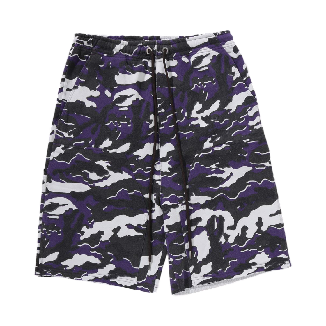 - BAPE Glitch Woodland Camo Double Knee Relaxed Fit Sweatshorts Purple